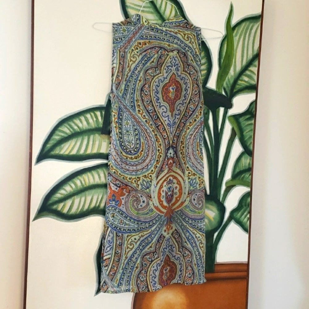 Zara Basic Semi-sheer Pasley Multicolor Print Sleeveless Silky Dress, Size S. - Picture 10 of 16
